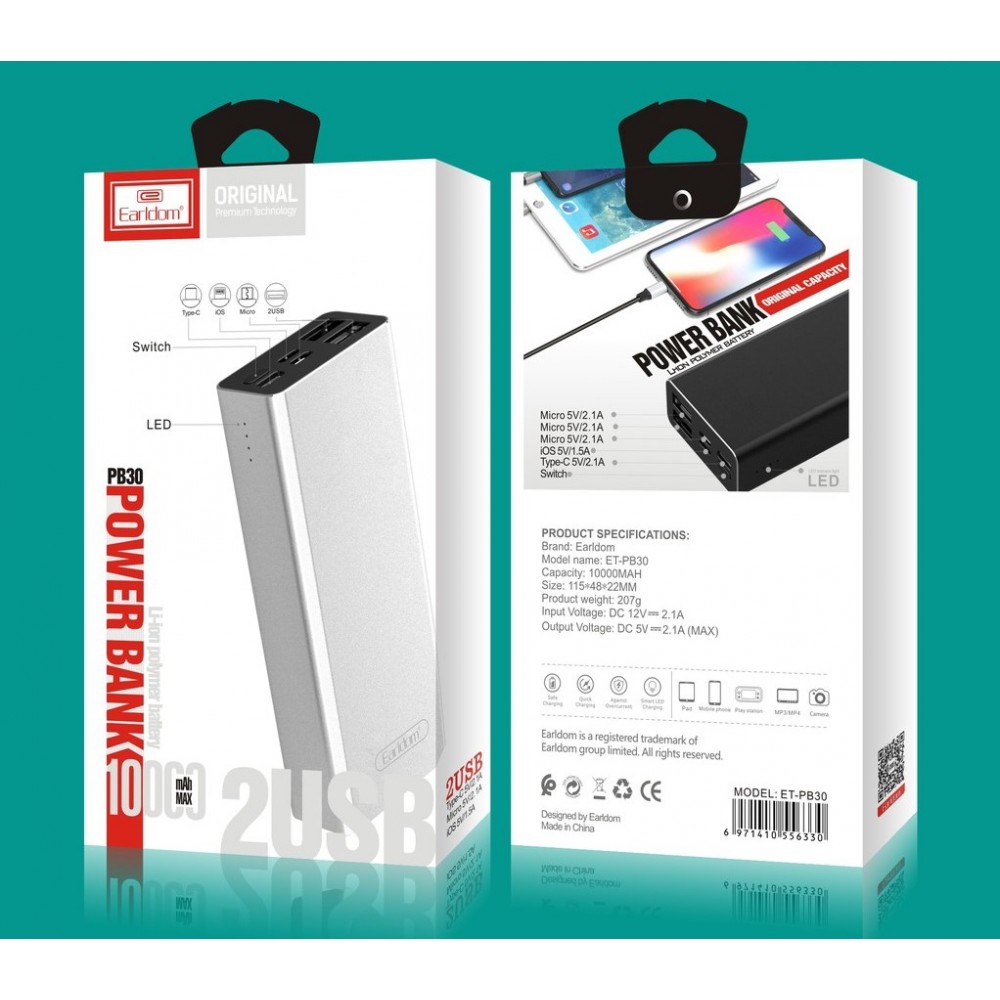 Внешний аккумулятор PowerBank Earldom ET-PB30 10000mAh